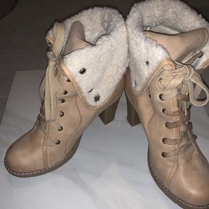Wild diva camila shearling lace up ankle bootie